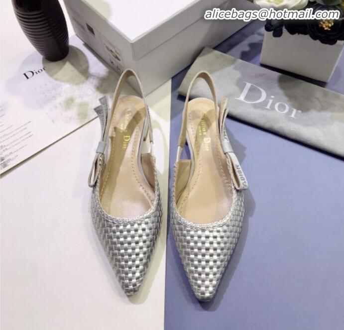 Low Cost Dior J'Adior Slingback Flat Pumps in Braided Metallic Silver Lambskin G23124 2020