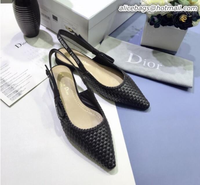 Unique Style Dior J'Adior Slingback Flat Pumps in Braided Black Lambskin G23127 2020