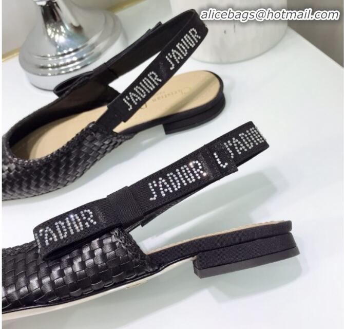 Unique Style Dior J'Adior Slingback Flat Pumps in Braided Black Lambskin G23127 2020