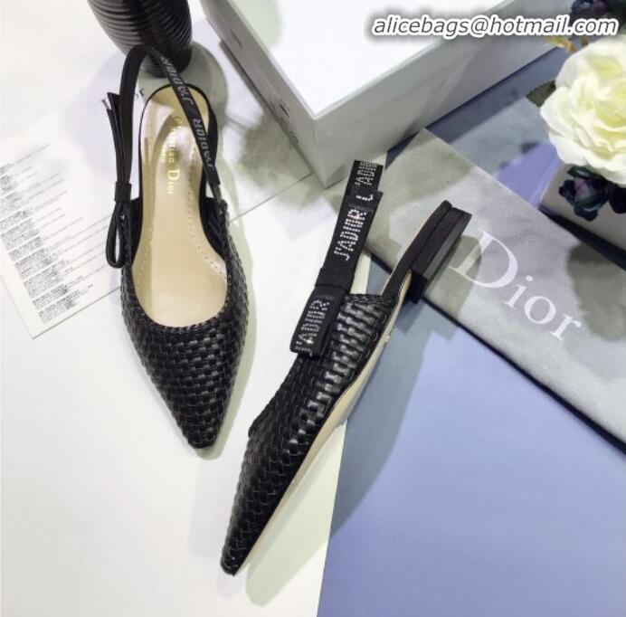 Unique Style Dior J'Adior Slingback Flat Pumps in Braided Black Lambskin G23127 2020