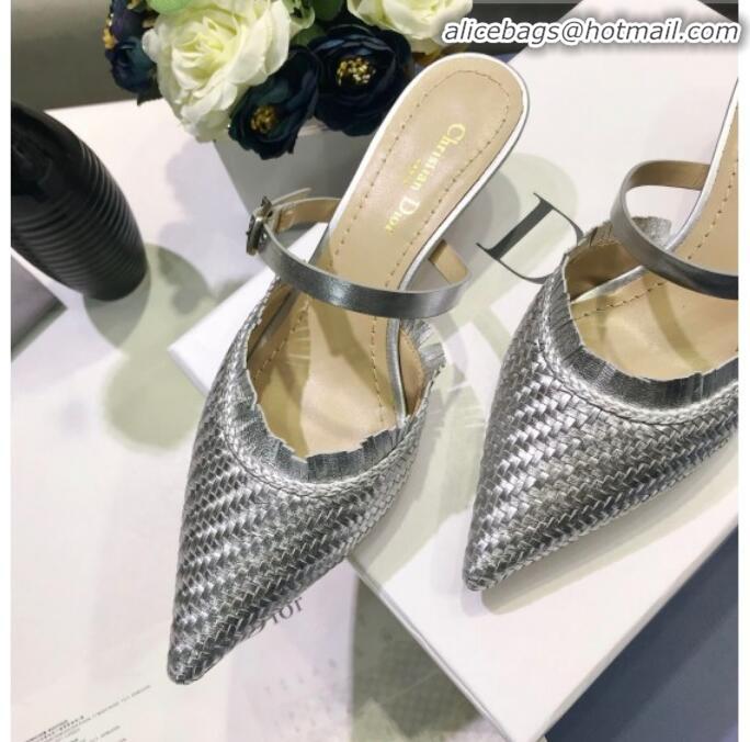 Good Looking Dior J'Adior Teddy-D Fringe Mules in Braided Lambskin G10301 Silver 2020