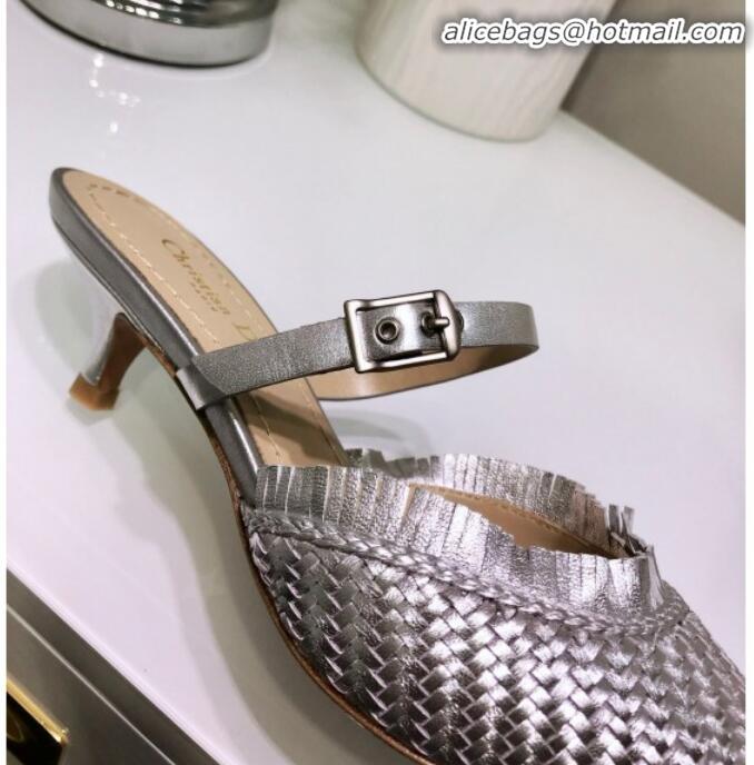 Good Looking Dior J'Adior Teddy-D Fringe Mules in Braided Lambskin G10301 Silver 2020