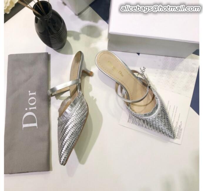 Good Looking Dior J'Adior Teddy-D Fringe Mules in Braided Lambskin G10301 Silver 2020