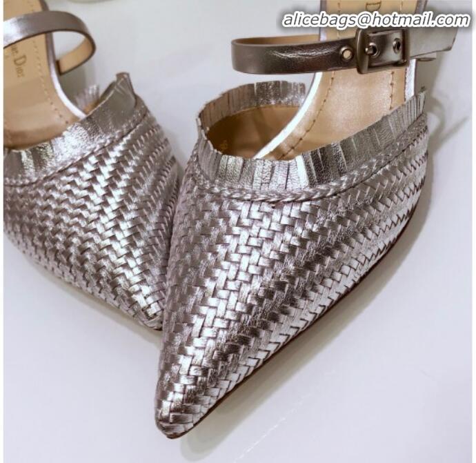 Good Looking Dior J'Adior Teddy-D Fringe Mules in Braided Lambskin G10301 Silver 2020