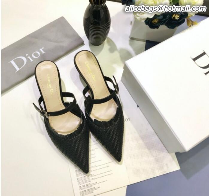 Popular Style Dior J'Adior Teddy-D Fringe Mules in Braided Lambskin G10301 Black 2020