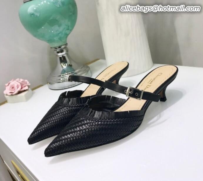 Popular Style Dior J'Adior Teddy-D Fringe Mules in Braided Lambskin G10301 Black 2020