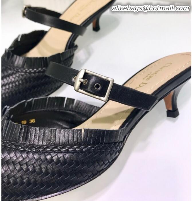 Popular Style Dior J'Adior Teddy-D Fringe Mules in Braided Lambskin G10301 Black 2020