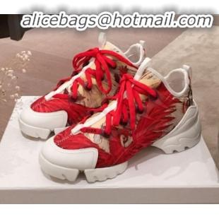 Luxury Cheap Dior D-Connect Phoenix Low-top Sneakers G11636 Red/Beige 2020