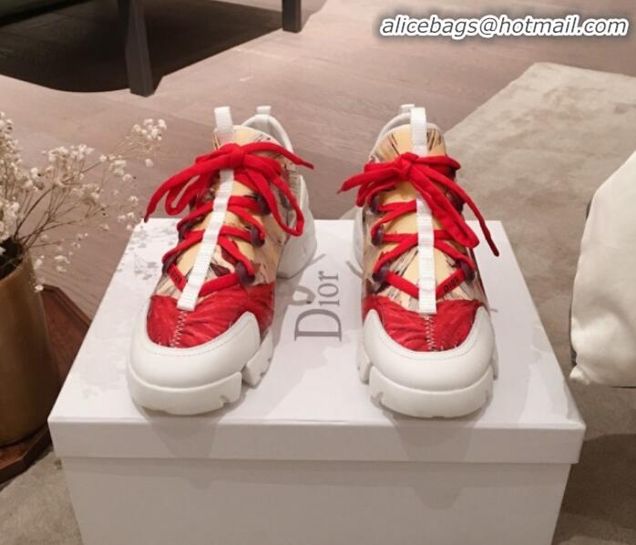 Luxury Cheap Dior D-Connect Phoenix Low-top Sneakers G11636 Red/Beige 2020