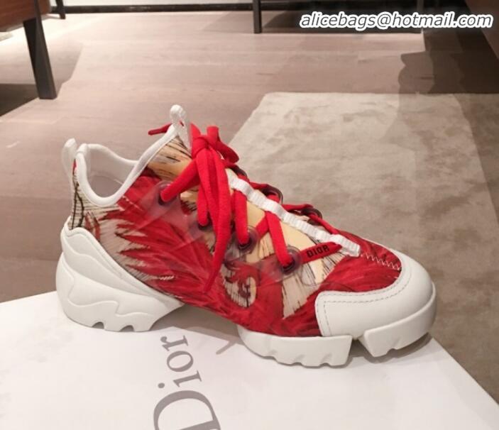 Luxury Cheap Dior D-Connect Phoenix Low-top Sneakers G11636 Red/Beige 2020