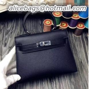 Top Quality Hermes Kelly 20cm Epsom Leather Mini Bag KL20 Black Silver