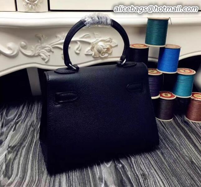 Top Quality Hermes Kelly 20cm Epsom Leather Mini Bag KL20 Black Silver