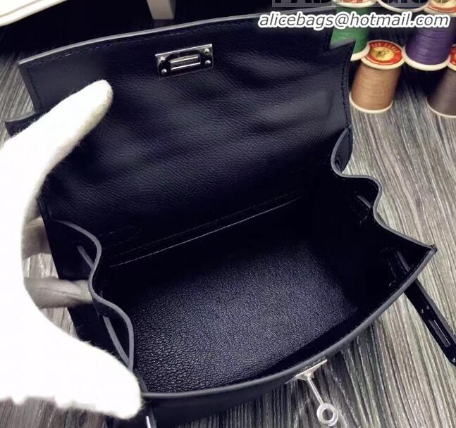 Top Quality Hermes Kelly 20cm Epsom Leather Mini Bag KL20 Black Silver