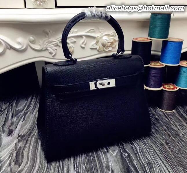 Top Quality Hermes Kelly 20cm Epsom Leather Mini Bag KL20 Black Silver