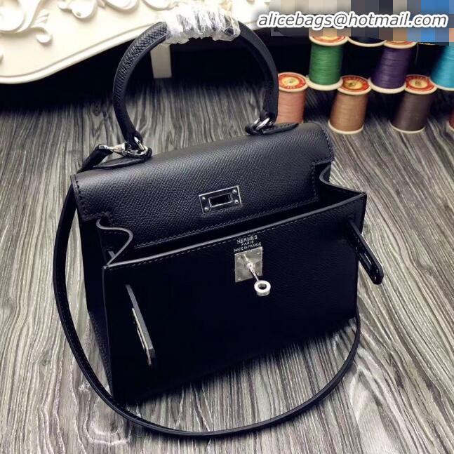 Top Quality Hermes Kelly 20cm Epsom Leather Mini Bag KL20 Black Silver