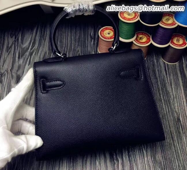 Top Quality Hermes Kelly 20cm Epsom Leather Mini Bag KL20 Black Silver