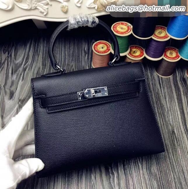 Top Quality Hermes Kelly 20cm Epsom Leather Mini Bag KL20 Black Silver