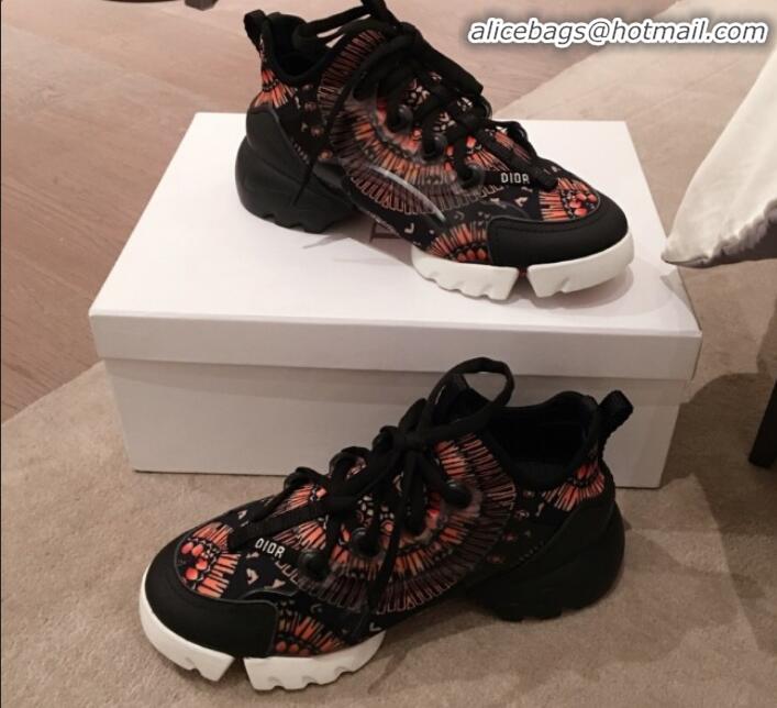 Luxury Hot Dior D-Connect Fireworks Neoprene Low-top Sneakers G11642 Black/Orange 2020