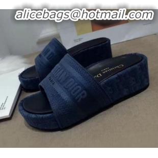 Best Price Dior Dway Platform Slide Sandal in Embroidered Oblique Jacquard Canvas G31015 Blue 2020