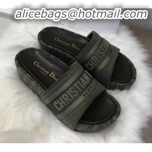 Best Quality Dior Dway Platform Slide Sandal in Embroidered Oblique Jacquard Canvas G31015 Green 2020