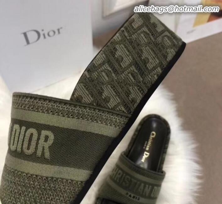 Best Quality Dior Dway Platform Slide Sandal in Embroidered Oblique Jacquard Canvas G31015 Green 2020