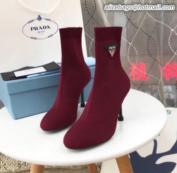 Duplicate Prada Stretch Fabric Booties 1T978I Burgundy