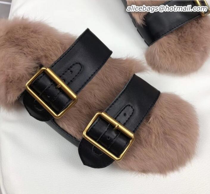 Classic Prada Calfskin Slipper With Rabbit Hair G10360 Black