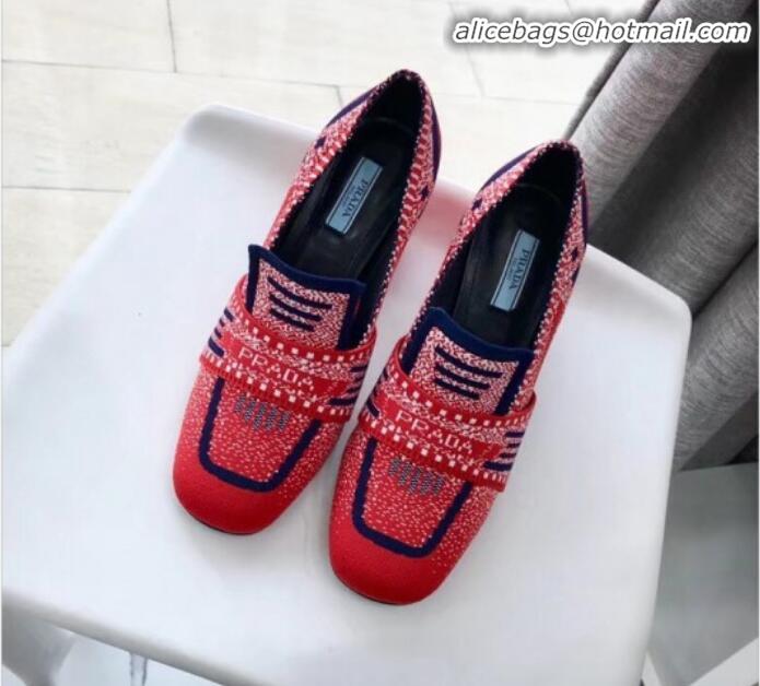 Luxury Prada Knit Fabric Loafers 1D194L Red 2020