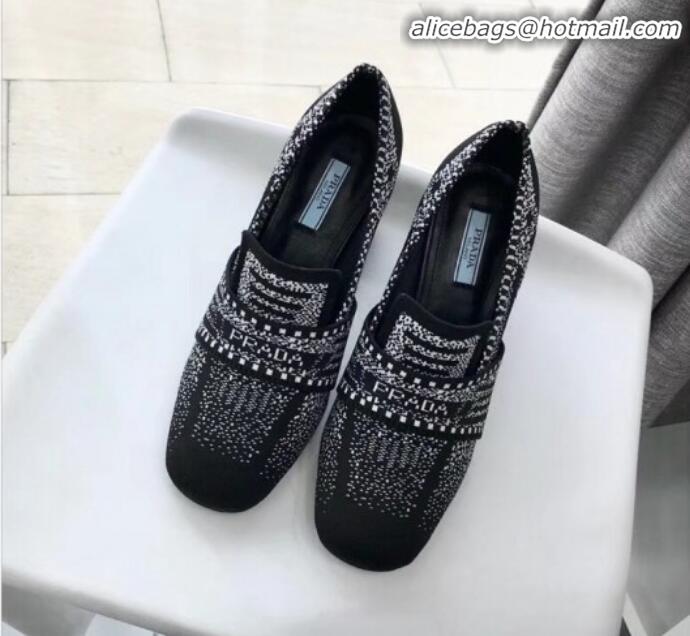 Discount Prada Knit Fabric Loafers 1D194L Black 2020