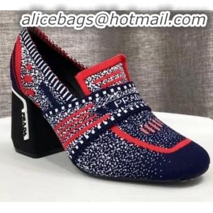 Discount Prada Knit Fabric Loafers 1D194L Blue/Red 2020