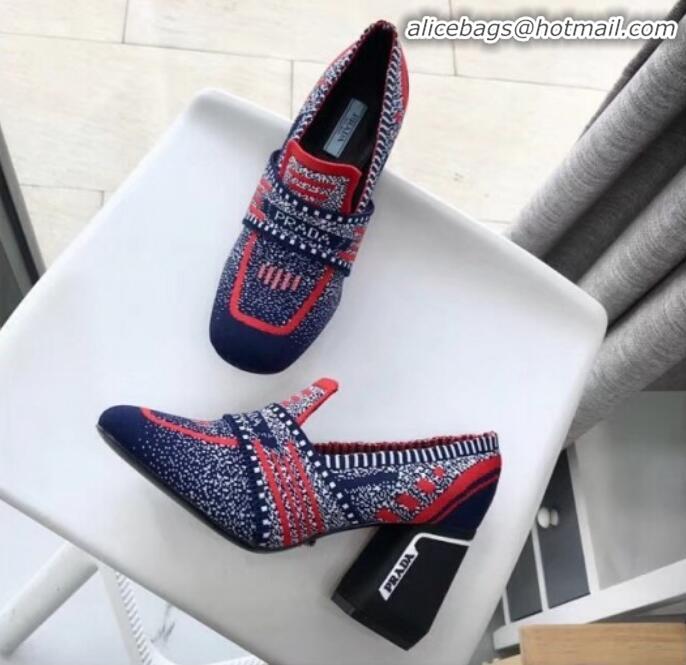 Discount Prada Knit Fabric Loafers 1D194L Blue/Red 2020