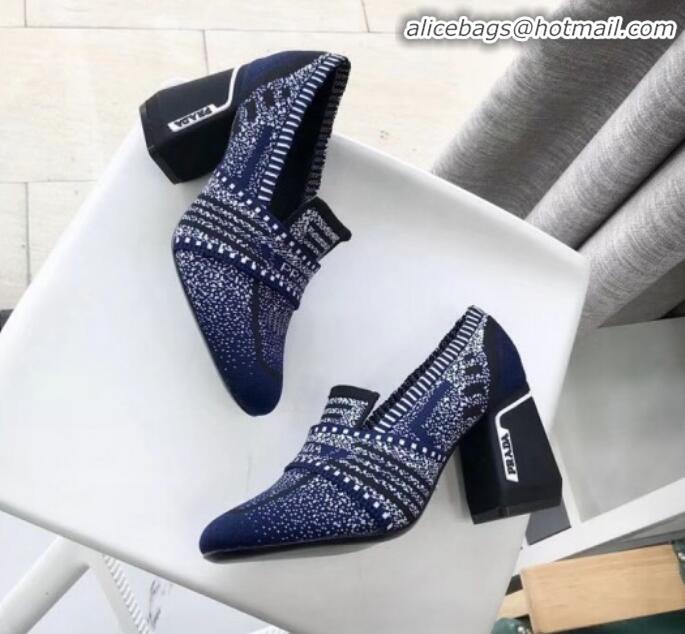 Hot Style Prada Knit Fabric Loafers 1D194L Blue 2020