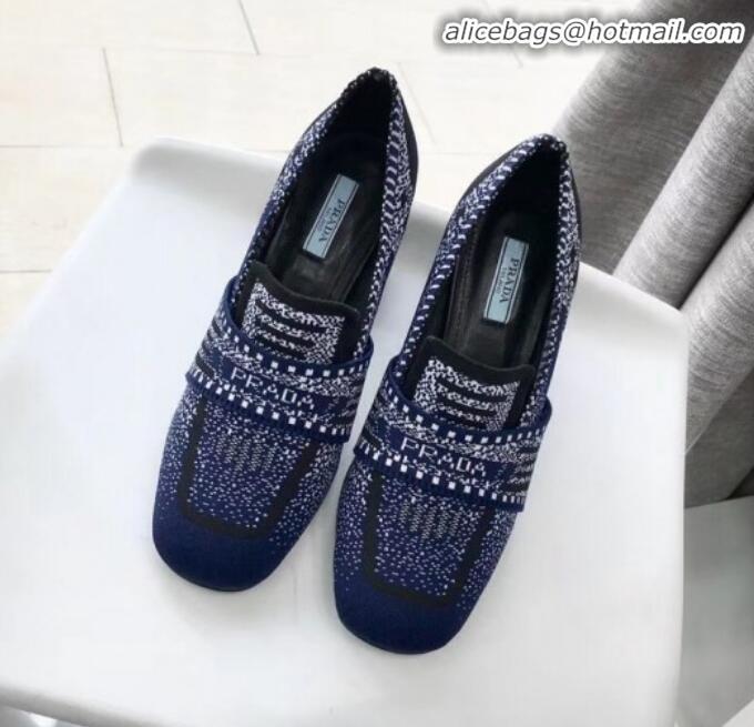 Hot Style Prada Knit Fabric Loafers 1D194L Blue 2020