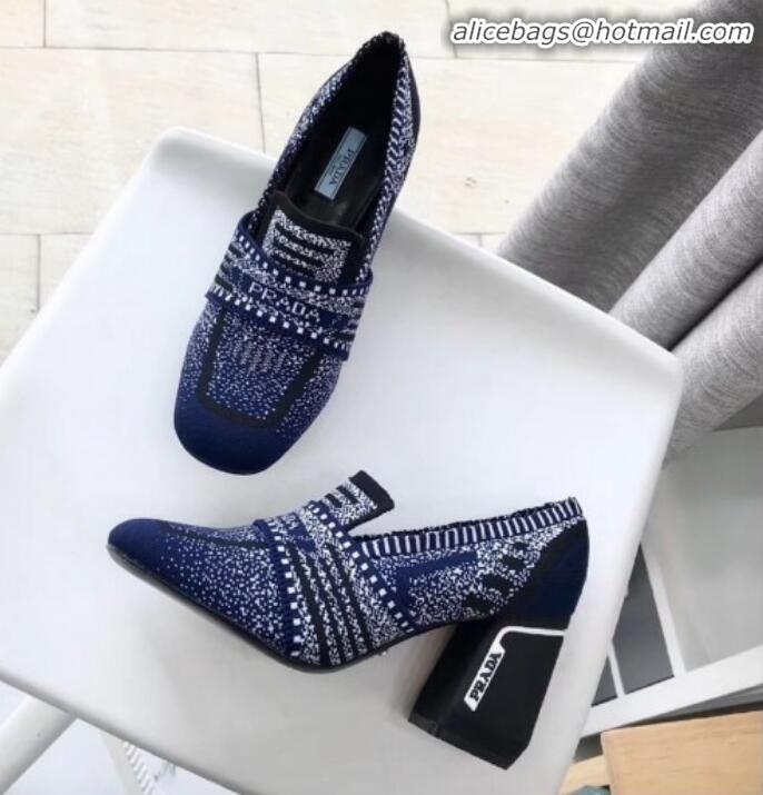 Hot Style Prada Knit Fabric Loafers 1D194L Blue 2020