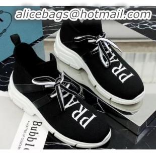 Classic Prada Stretch Knit Logo Sneaker P72956 Black 2020