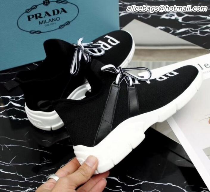 Classic Prada Stretch Knit Logo Sneaker P72956 Black 2020