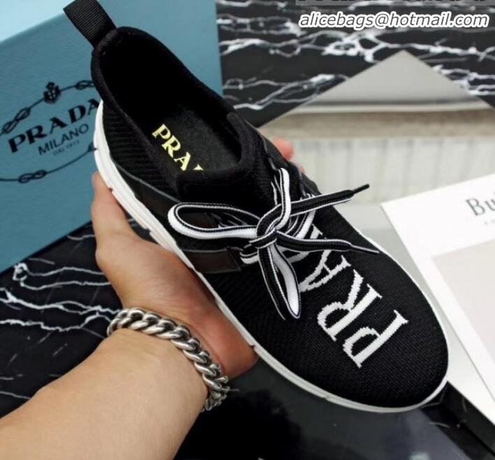 Classic Prada Stretch Knit Logo Sneaker P72956 Black 2020