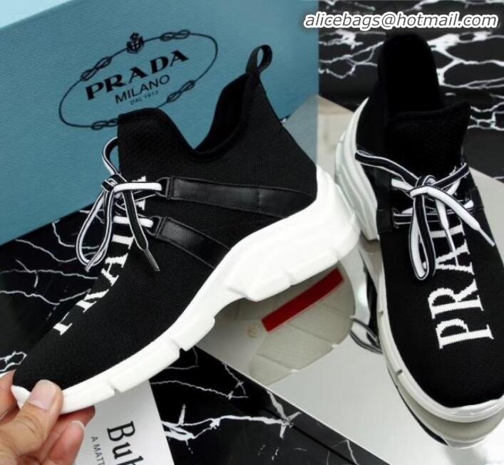 Classic Prada Stretch Knit Logo Sneaker P72956 Black 2020