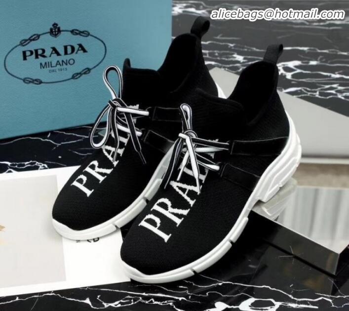 Classic Prada Stretch Knit Logo Sneaker P72956 Black 2020