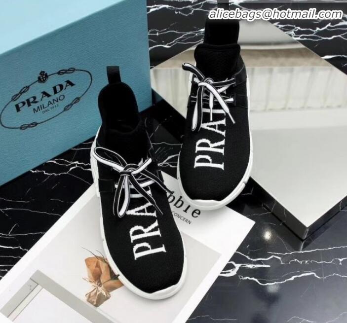 Classic Prada Stretch Knit Logo Sneaker P72956 Black 2020