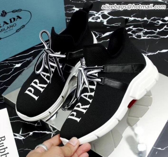 Classic Prada Stretch Knit Logo Sneaker P72956 Black 2020