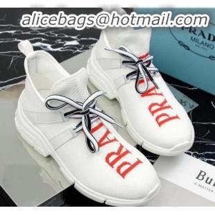 Stylish Prada Stretch Knit Logo Sneaker P72956 White 2020