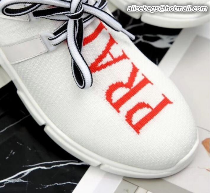 Stylish Prada Stretch Knit Logo Sneaker P72956 White 2020