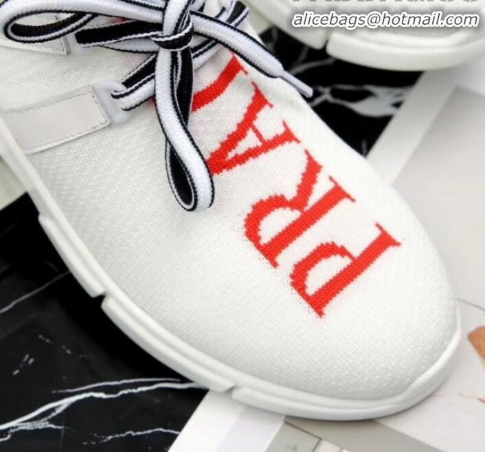 Stylish Prada Stretch Knit Logo Sneaker P72956 White 2020