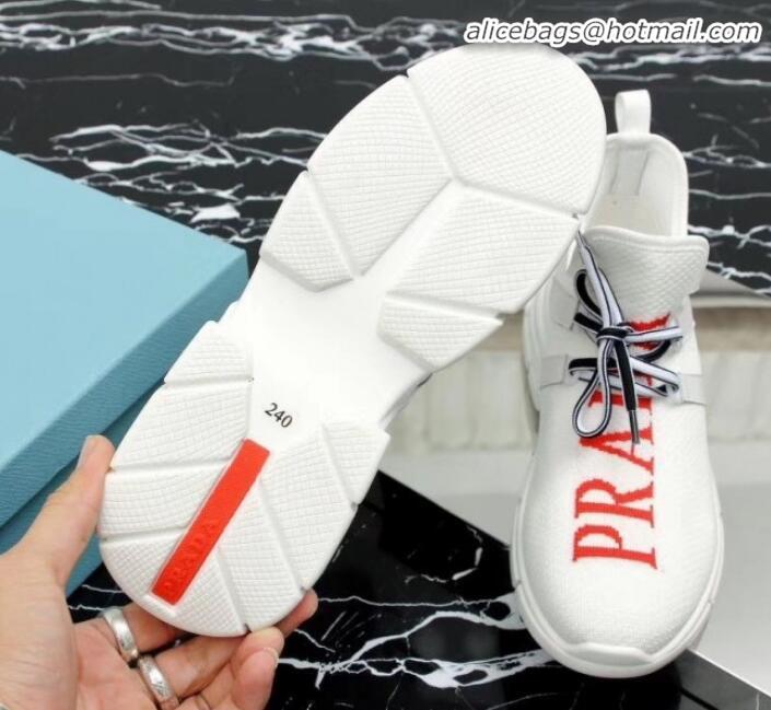 Stylish Prada Stretch Knit Logo Sneaker P72956 White 2020