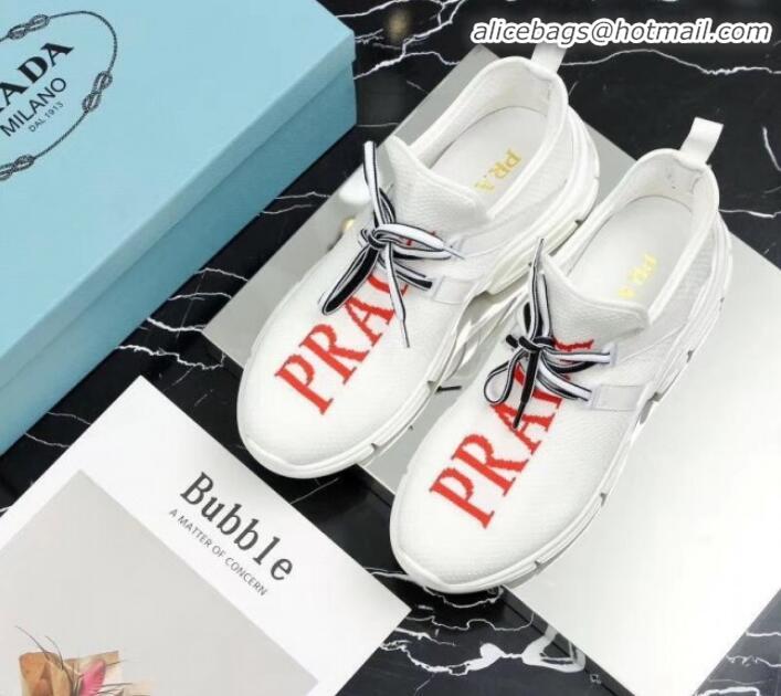 Stylish Prada Stretch Knit Logo Sneaker P72956 White 2020