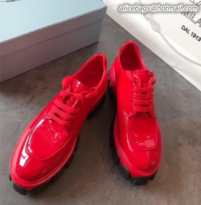 Affordable Price Prada Monolith Patent Leather Derby Platform Lace up Shoe 80206 Red 2020