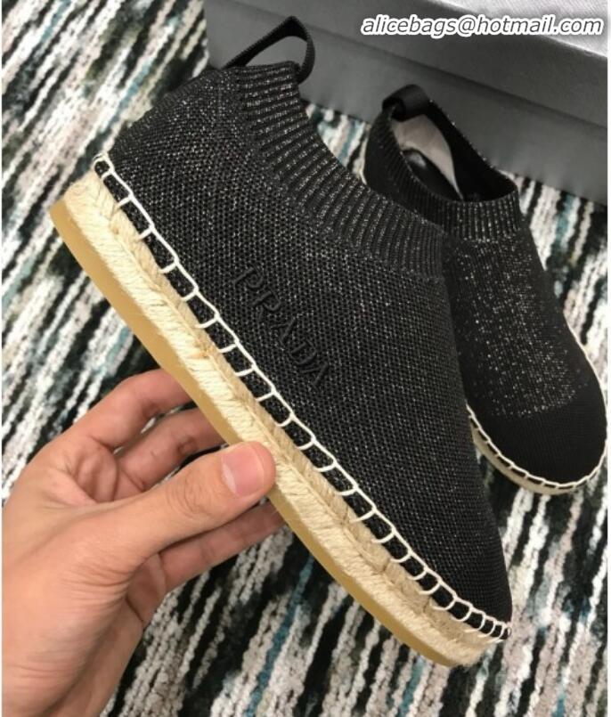 Discount Design Prada Hemp Rope Knit Boot Espadrilles G82749 Black