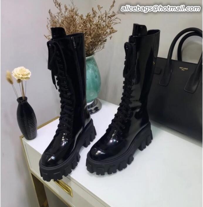 Unique Style Prada Patent Calfskin Platform High Boots G90958 Black