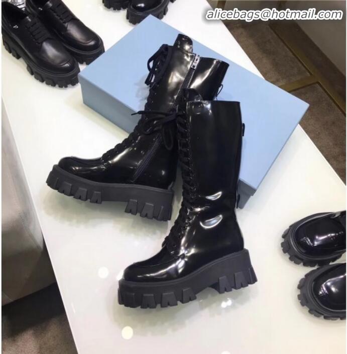 Unique Style Prada Patent Calfskin Platform High Boots G90958 Black